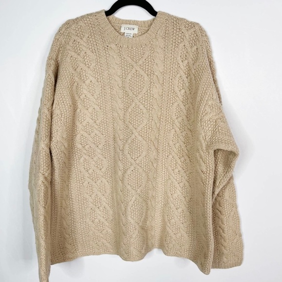 COPY - J Crew Mens XLarge XL Brown Cream Hand Knit Wool Cableknit Sweater Crew … - Picture 2 of 5